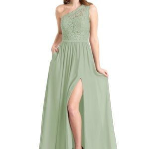 Azazie One-Shoulder Lace Dusty Sage Dress